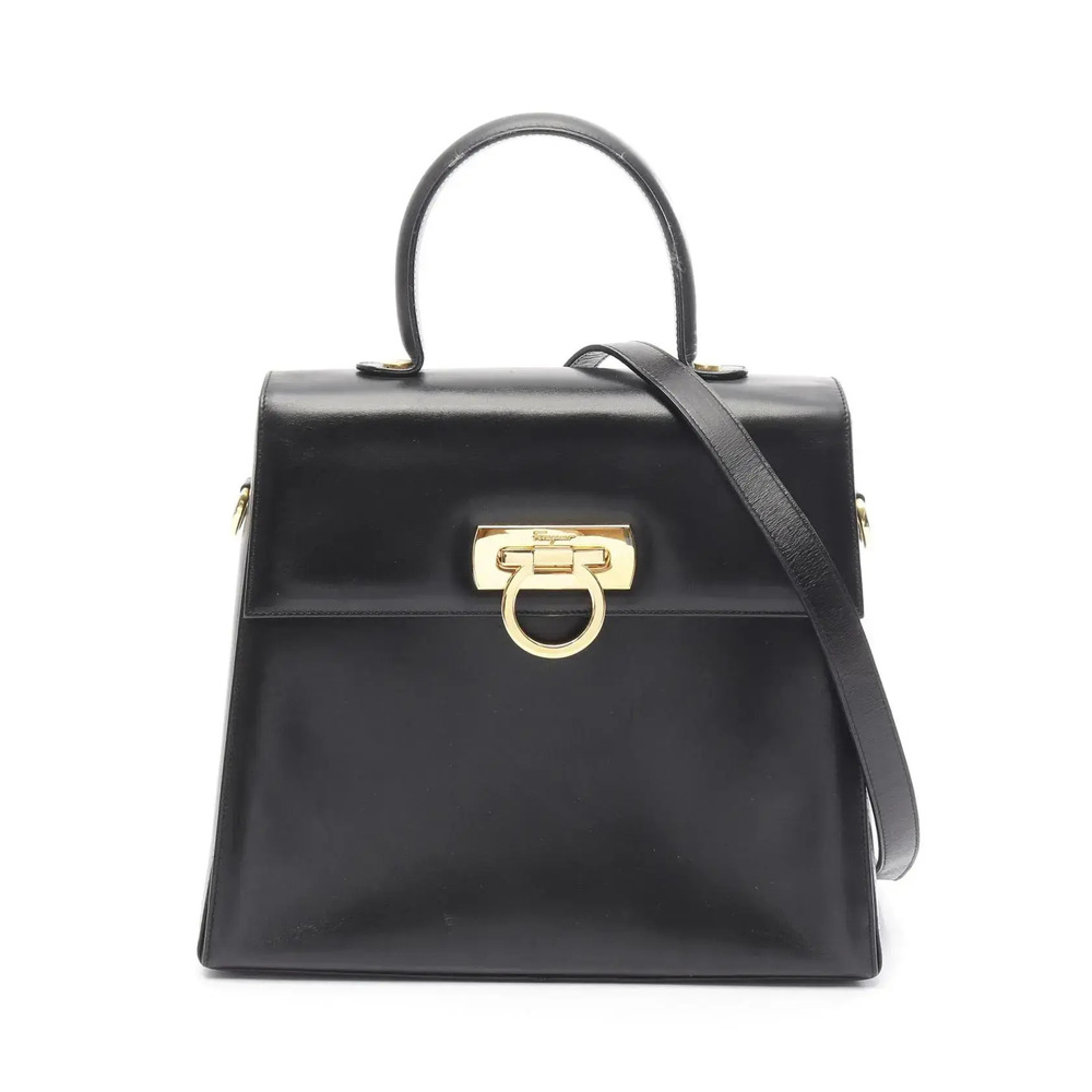 Salvatore Ferragamo Gancini Leather Shoulder Bag Black